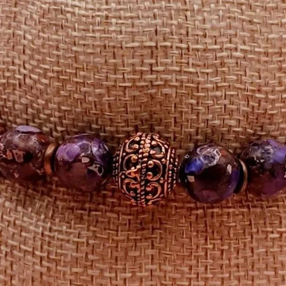 Purple Imperial Jasper, Morado Opal and Copper Beaded Bracelet - Picture 3 of 6